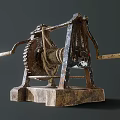 Decorative Vintage Garden Ornament Featuring Wooden Base Gear And Coiled Rope Design