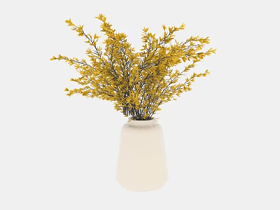 Elegant White Vase With Yellow Branch Blooms On Simple Background For Home Decor 3d model
