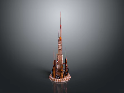 Tower Architectural Model With Multiple Towers Circular Base And Geometric Patterns 3d model