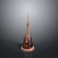 Tower Architectural Model With Multiple Towers Circular Base And Geometric Patterns