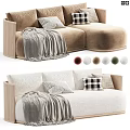 Modern Three Seater Sofa With Wooden Armrests Cozy Cushions Blanket And Color Options