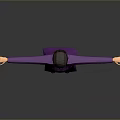3D Rendered Woman In Purple Dress And White Pants With Arms Outstretched On Gray Background