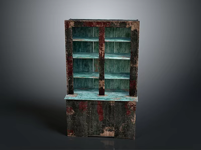 Vintage Wooden Bookshelf With Rustic Distressed Finish And Open Storage Shelves 3d model