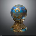 Ornate Blue Sphere Ornament With Gold Decorations And Carved Golden Base