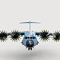 Detailed Light Blue Atlas Military Transport Aircraft Model With Propeller Engines