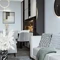 Elegant Modern Living Dining Room Interior With Sofa Chairs Coffee Table And Decorative Plants