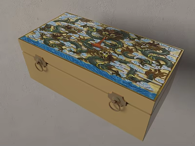 Colorful Decorative Ornament Set With Dragon Pattern Beige Box And Metal Clasps 3d model