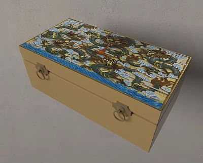 Colorful Decorative Ornament Set With Dragon Pattern Beige Box And Metal Clasps 3d model