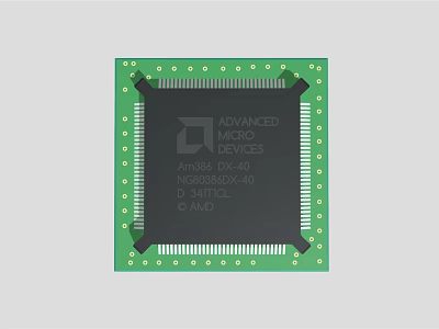 Industrial Equipment Advanced Micro Devices Microchip With Green Circuit Board And Pins 3d model
