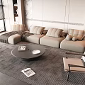Modern Beige Sofa Coffee Table Set With Round Table And Soft Cushions 3d model
