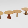 Four Brown Round Dining Tables With Different Leg Designs Including Cross Shaped Triangular And Cylindrical 3d model