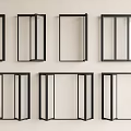 Different Black Framed Window Styles With Glass Panels Arranged On Wall 3d model