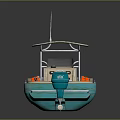 Blue Boat with White Canopy Orange Life Jackets Orange Life Ring and Outboard Motor