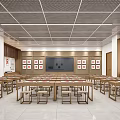 Spacious School Reading Room With Bookshelves And Chairs 3d model