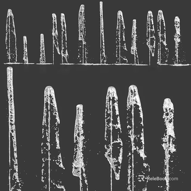 White Columnar Structures On Black Background With Textured Surfaces And Shapes 3d model 