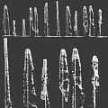White Columnar Structures On Black Background With Textured Surfaces And Shapes