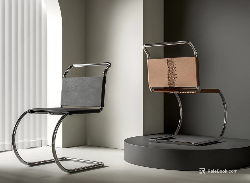 Modern Office Chairs with Metal Frame Black Brown Upholstery Sleek Design in Contemporary Showroom 3d model 