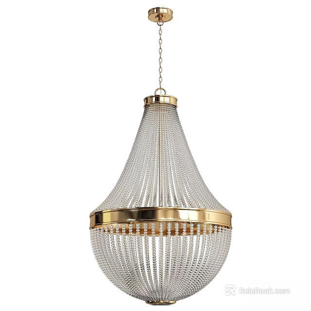 Elegant Crystal Chandelier With Gold Frame Hanging Conical Transparent Design And Decorative Structure 3d model 