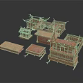 Traditional Chinese Architecture Wooden Model Components With Roof And Frame Structures