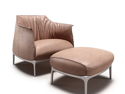 Brown Leather Leisure Chair With Matching Ottoman And Metal Legs Modern Design 3d model