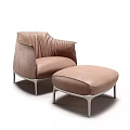 Brown Leather Leisure Chair With Matching Ottoman And Metal Legs Modern Design