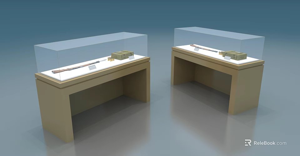 Display Shelves With Glass Covers And Wooden Bases For Exhibition Items 3d model 