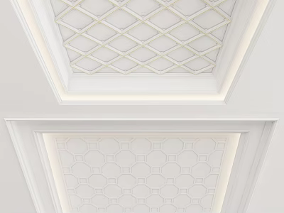 Modern White Ceiling Design With Geometric Patterns And Recessed Lighting 3d model