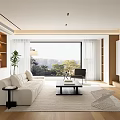 Modern Living Room Interior With White Sofa Black Coffee Table And Floor To Ceiling Windows