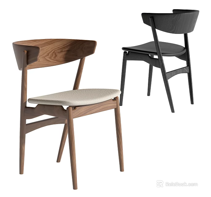 Modern Minimalist Dining Chairs With Walnut And Black Finishes And Ergonomic Backrests 3d model 