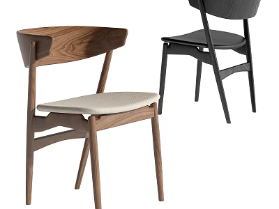 Modern Minimalist Dining Chairs With Walnut And Black Finishes And Ergonomic Backrests 3d model