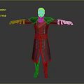 Game and Movie Character in Black Military Style Outfit with Red Sash and Outstretched Arms