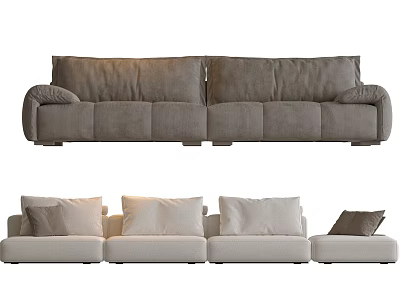 Gray And Beige Fabric Sectional Sofa With Multiple Seats And Throw Pillows 3d model