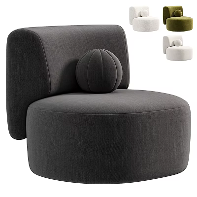 Modern Gray Fabric Armchair With Curved Design And Decorative Ball Pillow For Interior 3d model