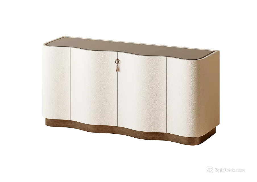 Modern Entryway Cabinet Sideboard With Beige Curved Cupboard And Dark Brown Base 3d model 