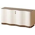 Modern Entryway Cabinet Sideboard With Beige Curved Cupboard And Dark Brown Base