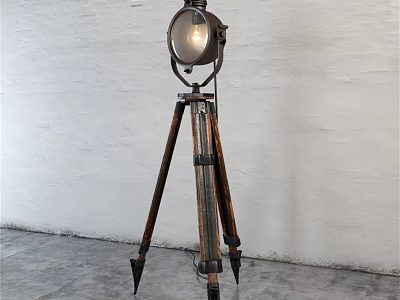 Vintage Tripod Floor Lamp With Wooden Stand And Metal Shade For Interior Lighting Decor 3d model