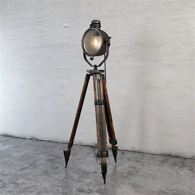 Vintage Tripod Floor Lamp With Wooden Stand And Metal Shade For Interior Lighting Decor 3d model