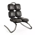 Stylish Black And Brown Leather Leisure Chairs With Curved Metal Frames And Padded Backrests