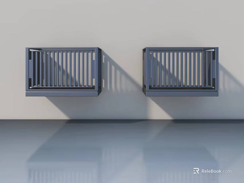 Modern Gray Swing Doors Mounted on White Wall with Reflective Floor 3d model 