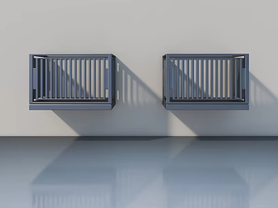 Modern Gray Swing Doors Mounted on White Wall with Reflective Floor 3d model