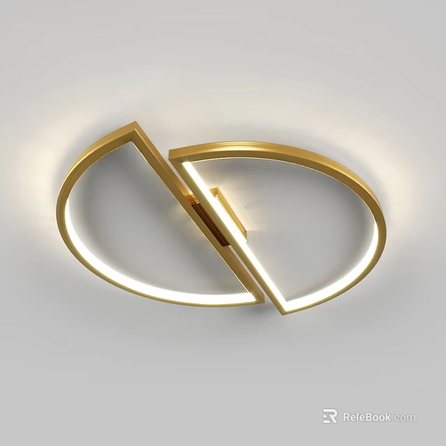 Modern Golden Intersecting Circular Ceiling Light With Sleek LED Ring Design 3d model