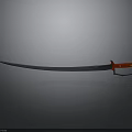 Long Blade Scimitar With Red Handle On Gray Background And Reflection