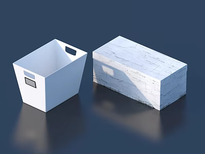 White Modern Storage Baskets With Handle And Textured Surface For Home Organization 3d model