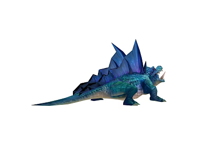 Realistic Dinosaur Figure With Blue Green Skin Spiked Back And Open Mouth Design 3d model