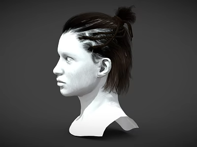 Woman 3D Head Model With Dark Braided Bun Hair Side Profile View 3d model