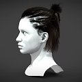 Woman 3D Head Model With Dark Braided Bun Hair Side Profile View