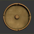 Golden Shiny Round Ashtray With Central Column And Grooved Metallic Edges