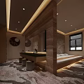 Modern Hotel Guest Room With Bed Vanity Mirror Ambient Lighting And Decorative Wall Art