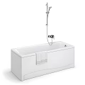 Modern White Bathtub Interior with Shower Faucet and Design Details