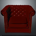 Stylish Red Leather Sofa With Quilted Tufted Back And Rolled Arms Design
